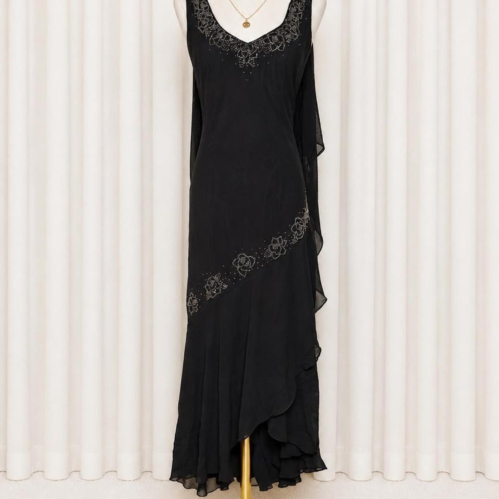 Vintage Alex Evenings Petite Black Beaded Maxi Dress